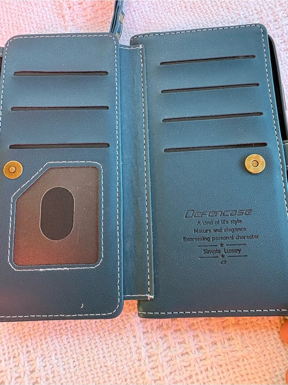 Defencase Wallet Case iPhone 12/12Pro Teal Blue RFID Wristlet Zipper